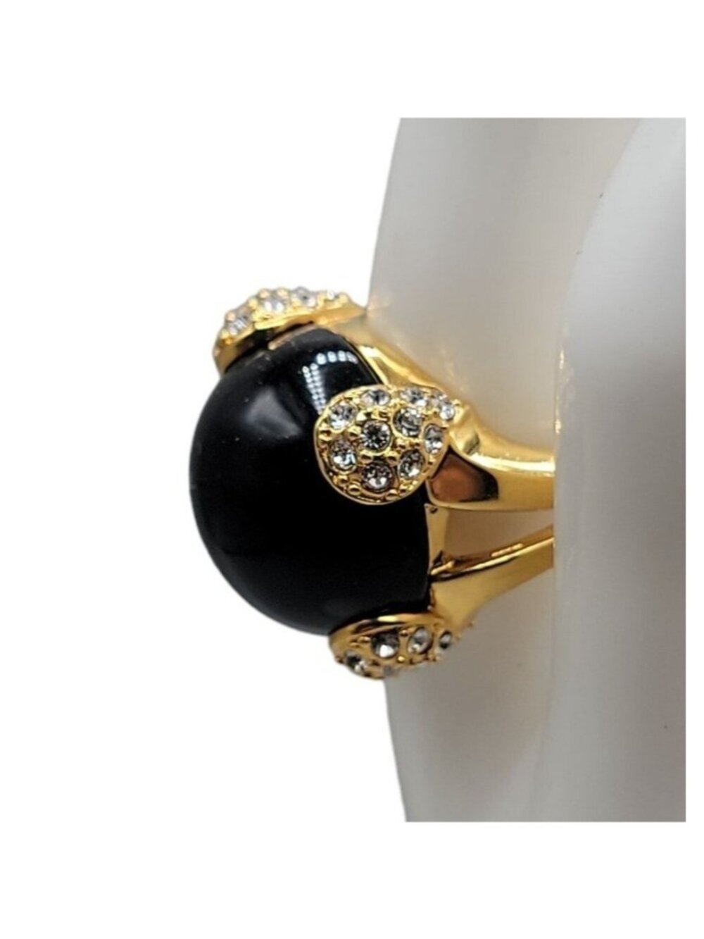 Cobalt Blue Bubble Art Glass Ring 18kgp 7.5 Signed RM Rhinestones Gold Tone - Picture 4 of 16